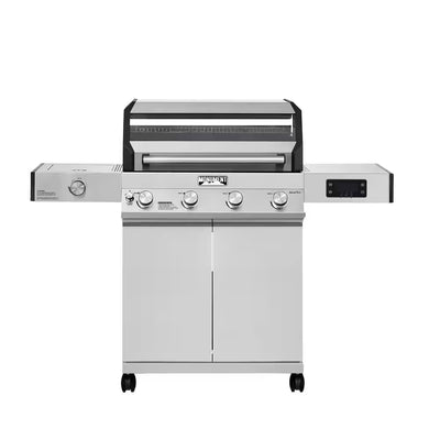 Denali 4-Burner Propane Gas Grill in Stainless with Clearview Lid, 3-Phase LED Controls and Side Burner
