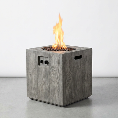 Outdoor Propane Fire Pit Built for Patios, 30000 BTU Column Design, Wood-Look Surface, Electronic Ignition