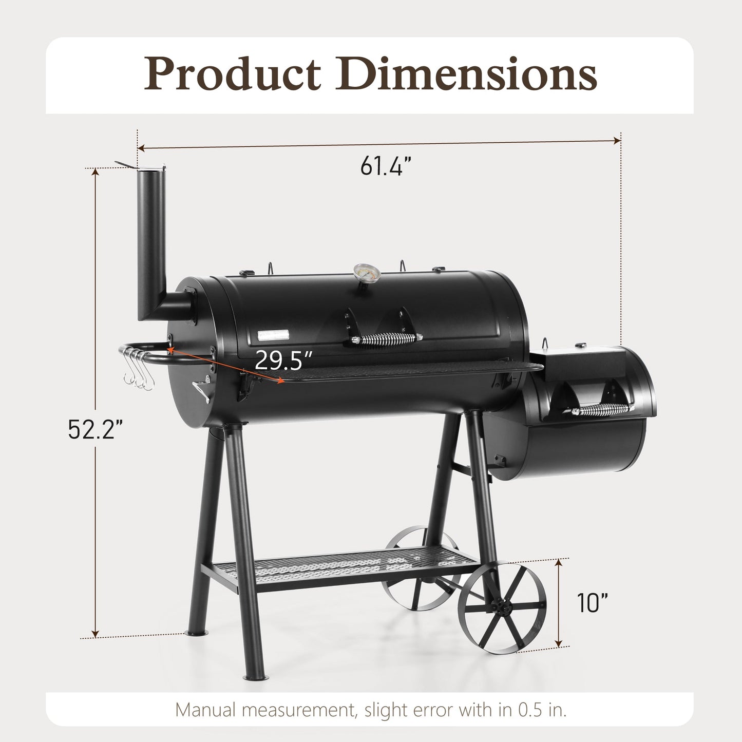 Heavy Duty BBQ Charcoal Grill with Offset Smoker Overlarge 941 Sq.In. Cooking Area