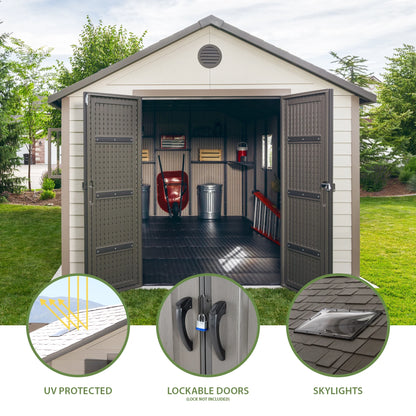 Polyethylene Storage Shed 176.9 Sq. Ft., 11 Ft. X 18.5 Ft. X 9.3 Ft., Tan/Brown (60355)