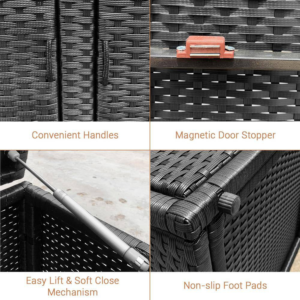 45 In. W X 23.5 In. D X 25.5 In. H Black Outdoor Garden Patio PE Rattan Outdoor Storage Cabinet (88 Gal.)