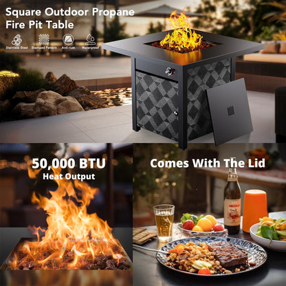 32" Propane Fire Pit, 50,000 BTU Square Gas Fire Pit Table for Patio Garden Party with Lava Rocks, Removable Lid, Csa-Certified