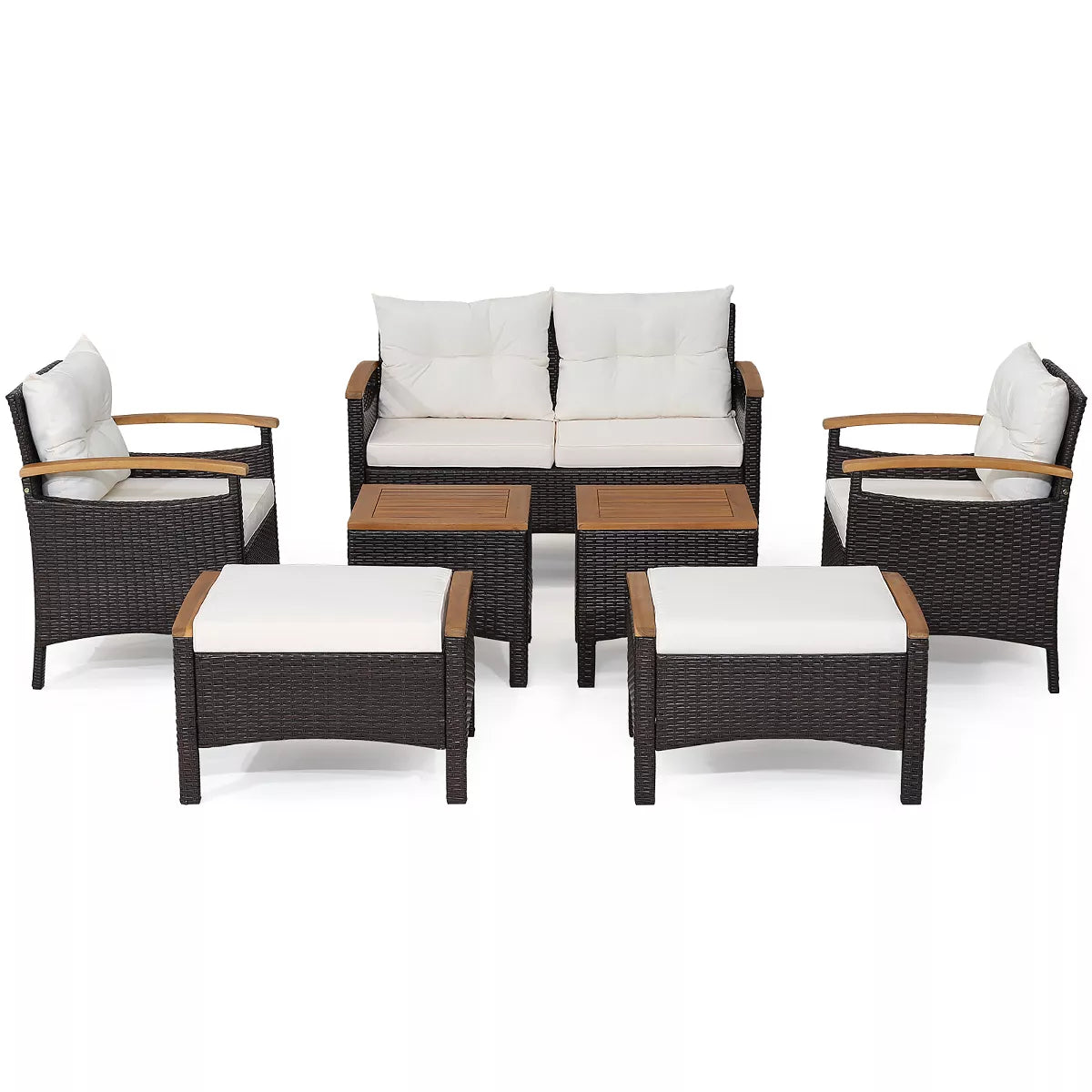 Costway 7PCS Patio Rattan Furniture Set Cushion Armrest Loveseat Ottoman Table