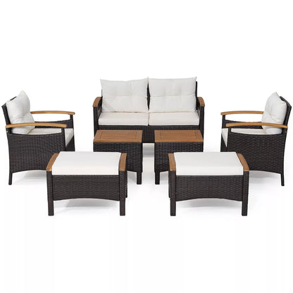 Costway 7PCS Patio Rattan Furniture Set Cushion Armrest Loveseat Ottoman Table