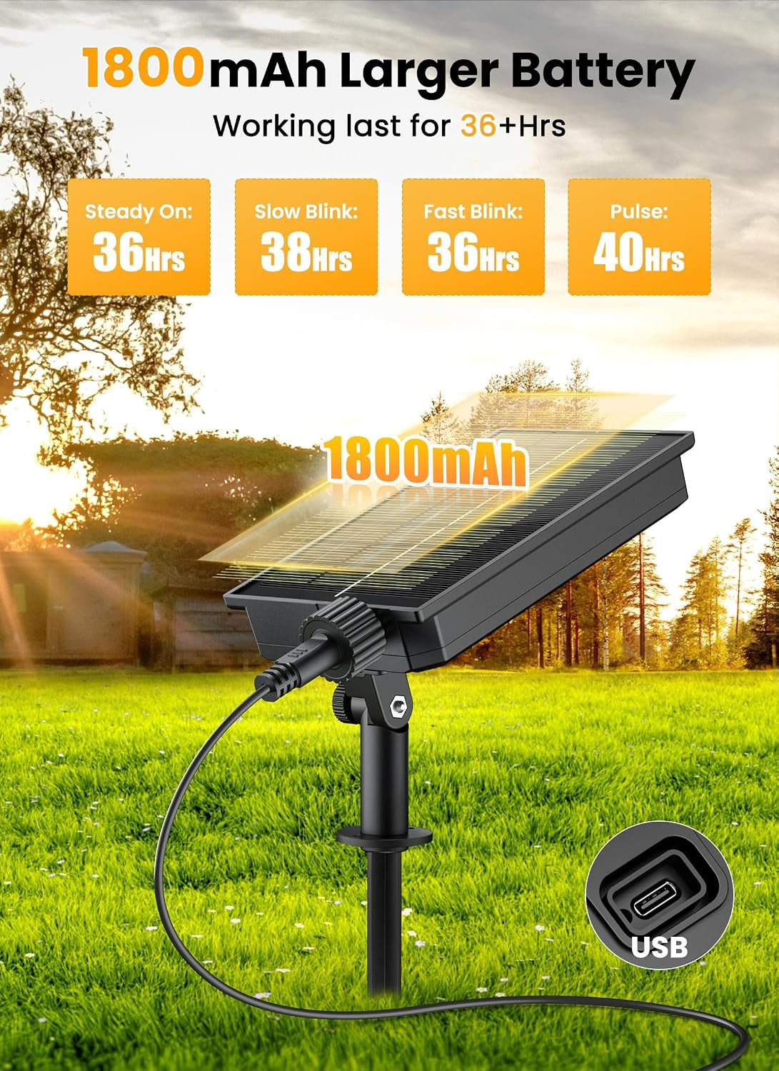 38FT 16LED Solar String Lights Outdoor with Remote & USB Port | Shatterproof Bulbs, Dimmable & Timable, 3 Modes, Solar Patio Lights with a Mount Clip for Camping Backyard Garden Decor