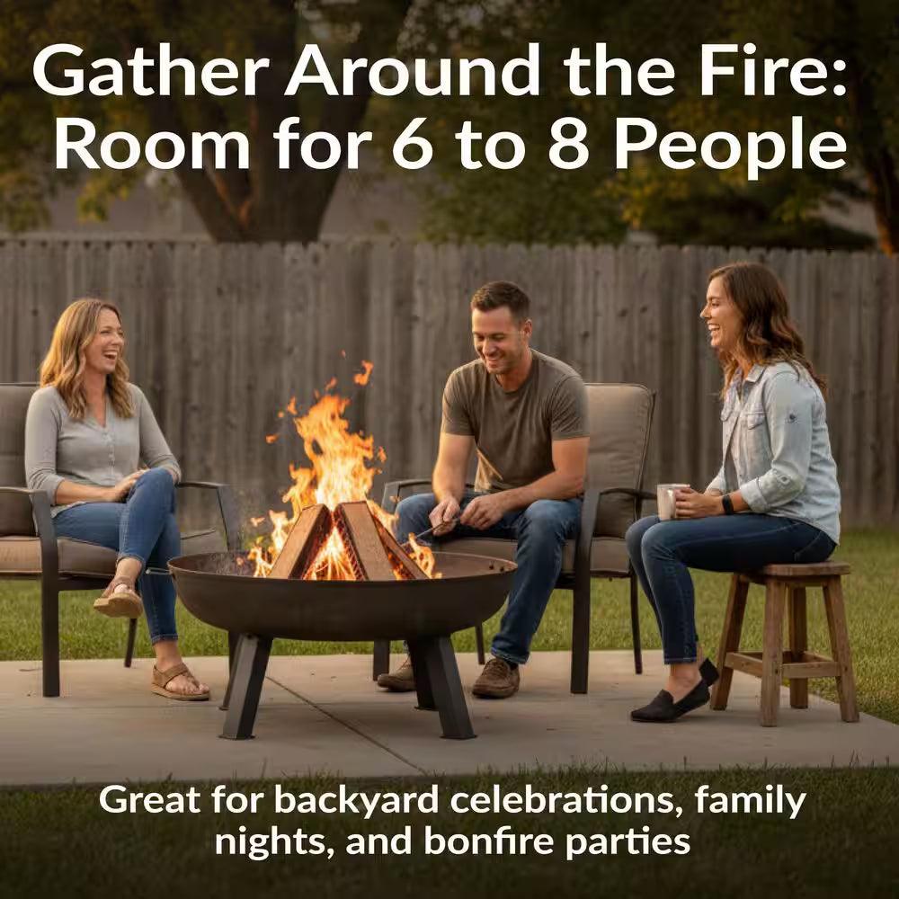 34 In. X 15 In. round Cast Iron Wood Burning Fire Pit Bowl in Steel