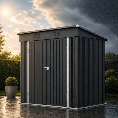 6X4Ft Storage Shed, Metal Garden Tool Sheds & Outdoor Storage Clearance for Patio Backyard, Weatherproof and Lockable Outdoor Storage, Black