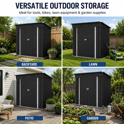6X4Ft Storage Shed, Metal Garden Tool Sheds & Outdoor Storage Clearance for Patio Backyard, Weatherproof and Lockable Outdoor Storage, Black