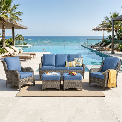5 -Piece Wicker Patio Conversation Set with Gray Cushions Included