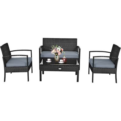 8PCS Patio Rattan Furniture Set Garden Deck