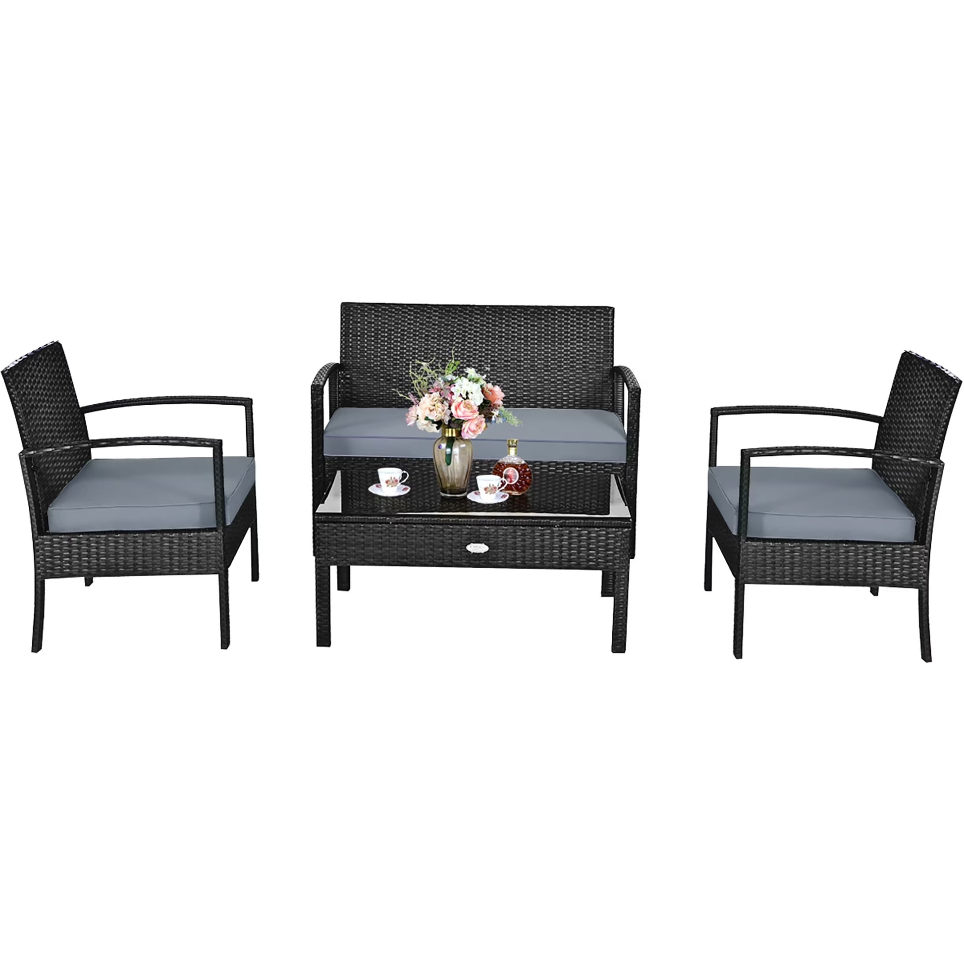 HW63756 4PCS Patio Rattan Furniture Set Garden Deck