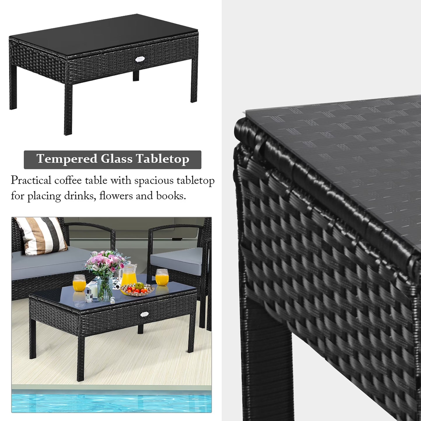 8PCS Patio Rattan Furniture Set Garden Deck