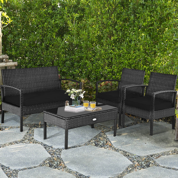 4PCS Patio Rattan Furniture Set Garden Deck
