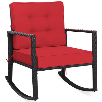 Patio Rattan Rocker Chair Outdoor Glider Wicker Rocking Chair Cushion Lawn Red