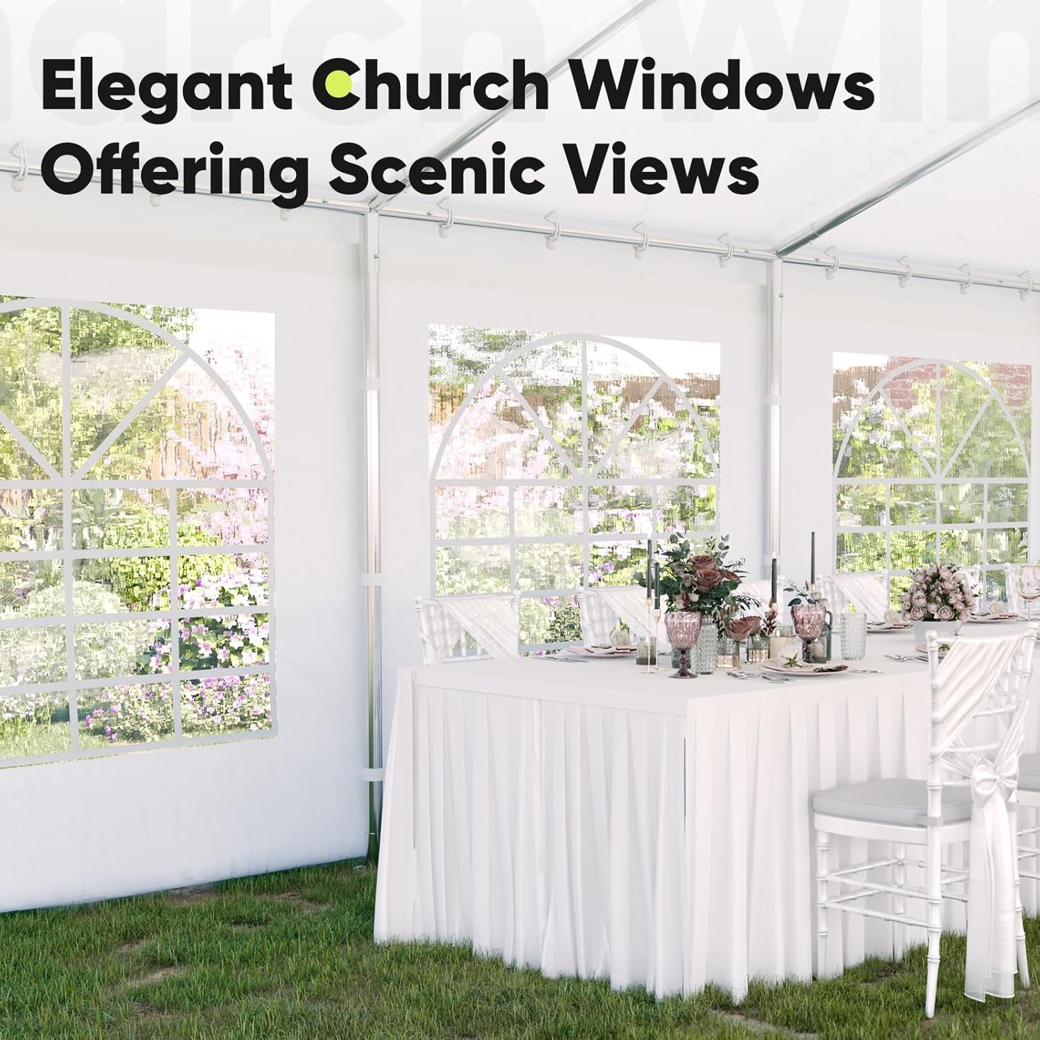 20X20Ft Heavy Duty Party Tent with Church Windows, Outdoor Event Shelter Tent for Parties, Wedding, Carport, Canopy, BBQ