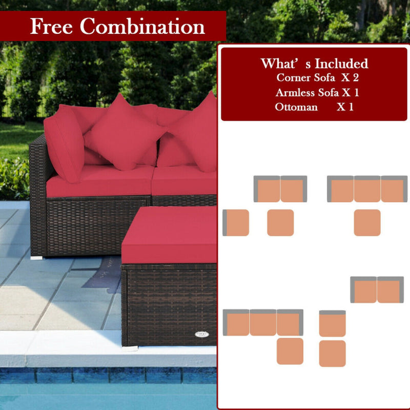 4 Pieces Patio Rattan Furniture Set with Removable Cushions and Pillows