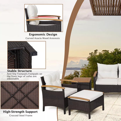 Costway 7PCS Patio Rattan Furniture Set Cushion Armrest Loveseat Ottoman Table