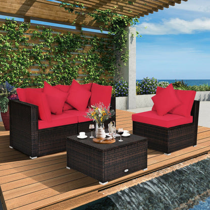 4 Pieces Patio Rattan Furniture Set with Removable Cushions and Pillows