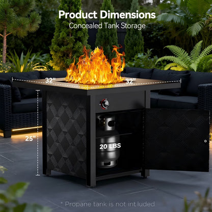32" Propane Fire Pit, 50,000 BTU Square Gas Fire Pit Table for Patio Garden Party with Lava Rocks, Removable Lid, Csa-Certified