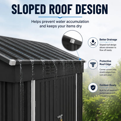 6X4Ft Storage Shed, Metal Garden Tool Sheds & Outdoor Storage Clearance for Patio Backyard, Weatherproof and Lockable Outdoor Storage, Black