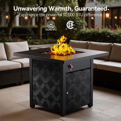 32" Propane Fire Pit, 50,000 BTU Square Gas Fire Pit Table for Patio Garden Party with Lava Rocks, Removable Lid, Csa-Certified