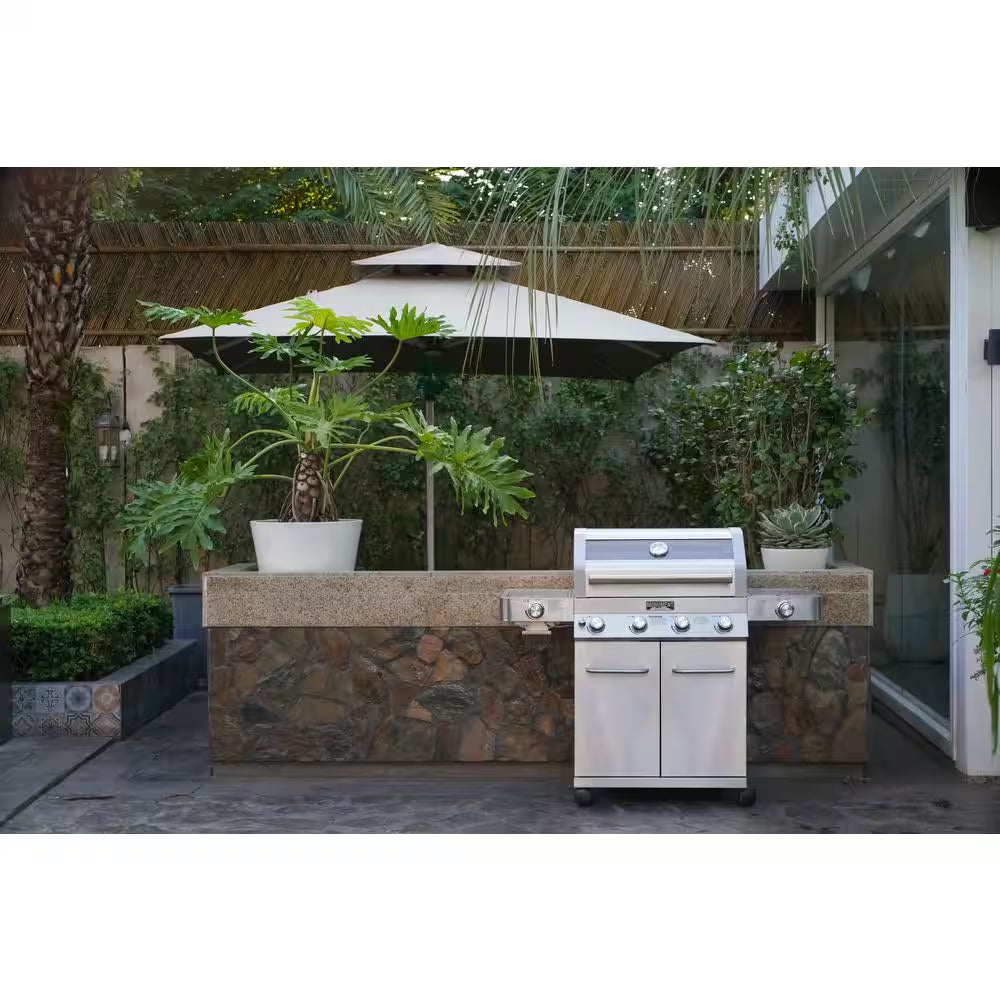 4-Burner Propane Gas Grill in Stainless with Clear View Lid, LED Controls, Side and Sear Burners