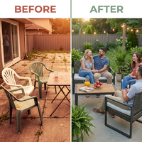 4-Piece Wicker Patio Conversation Set with Cushion, Outdoor Patio Furniture Set with Wood Table Top-Grey Cushions — Before & After