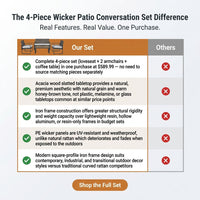 4-Piece Wicker Patio Conversation Set with Cushion, Outdoor Patio Furniture Set with Wood Table Top-Grey Cushions — Comparison