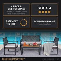 4-Piece Wicker Patio Conversation Set with Cushion, Outdoor Patio Furniture Set with Wood Table Top-Grey Cushions — Results & Stats