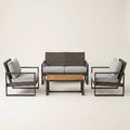 Wicker Patio Conversation Set Built for Comfort, 4-Piece with Cushions, Acacia Wood Tabletop, Iron Frame