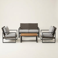 4-Piece Wicker Patio Conversation Set with Cushion, Outdoor Patio Furniture Set with Wood Table Top-Grey Cushions — Studio Shot