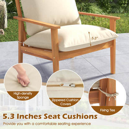 4 Pieces Outdoor Acacia Wood Conversation Set with Soft Cushions and Coffee Table
