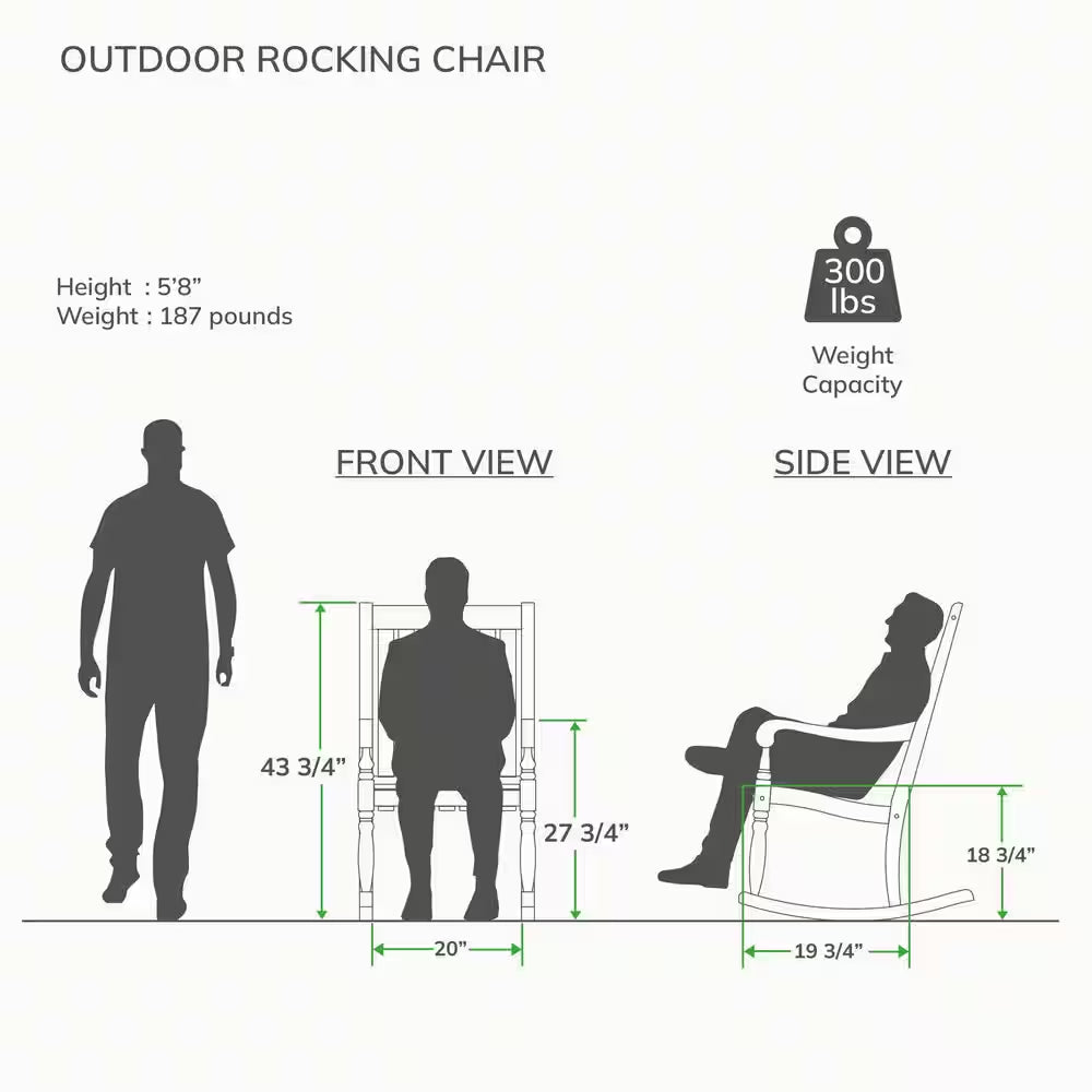 Bonn Oversized Black Wood Outdoor Rocking Chair