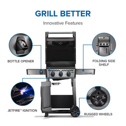 Freestyle 365 3-Burner Propane Gas Grill in Graphite Grey with Cast Iron Cooking Grids