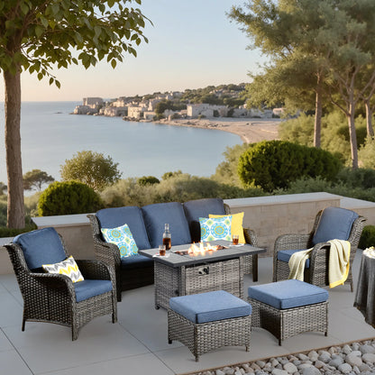 New Kenard 6 -Piece Rattan Patio Conversation Set with Gray Cushions Included