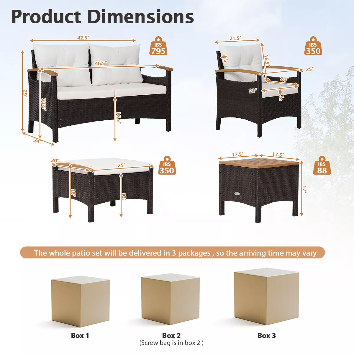 Costway 7PCS Patio Rattan Furniture Set Cushion Armrest Loveseat Ottoman Table