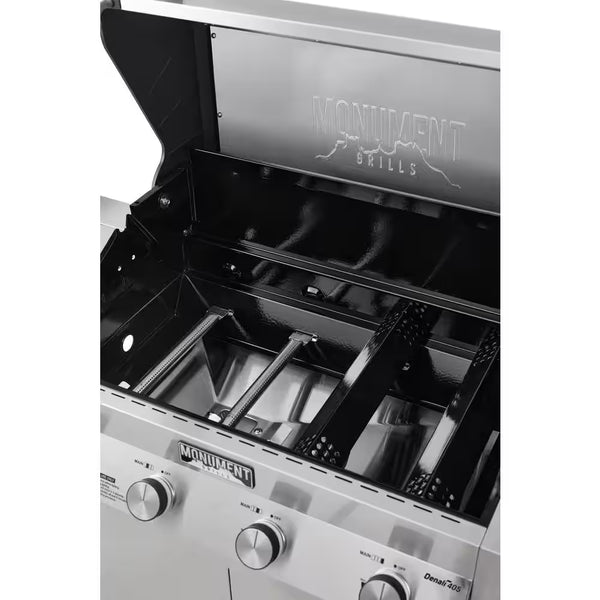 Denali 4-Burner Propane Gas Grill in Stainless with Clearview Lid, 3-Phase LED Controls and Side Burner