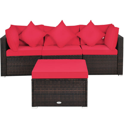 4 Pieces Patio Rattan Furniture Set with Removable Cushions and Pillows