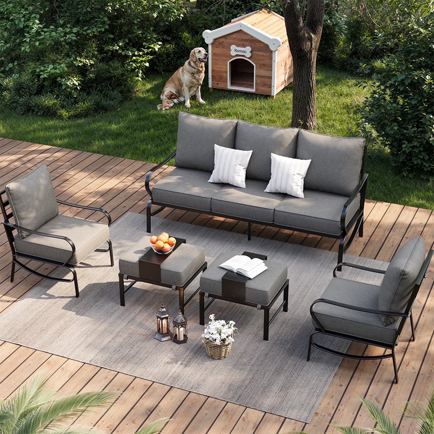 Aluminum Patio Furniture,Outdoor Metal Sectional Sofa with Table and Waterproof Covers,White Modern Patio Furniture Set for Garden Backyard