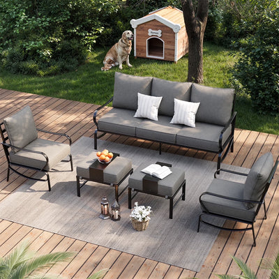 Aluminum Patio Furniture,Outdoor Metal Sectional Sofa with Table and Waterproof Covers,White Modern Patio Furniture Set for Garden Backyard