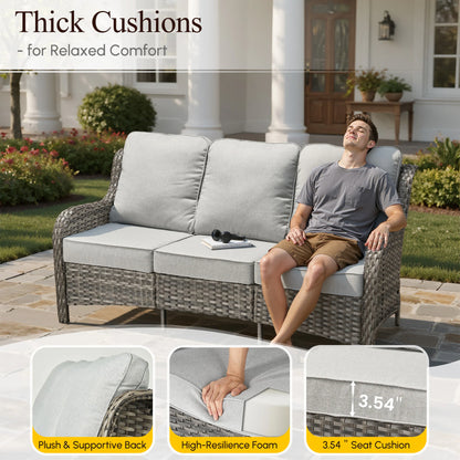 7 -Piece Wicker Patio Conversation Set with Gray Cushions Included