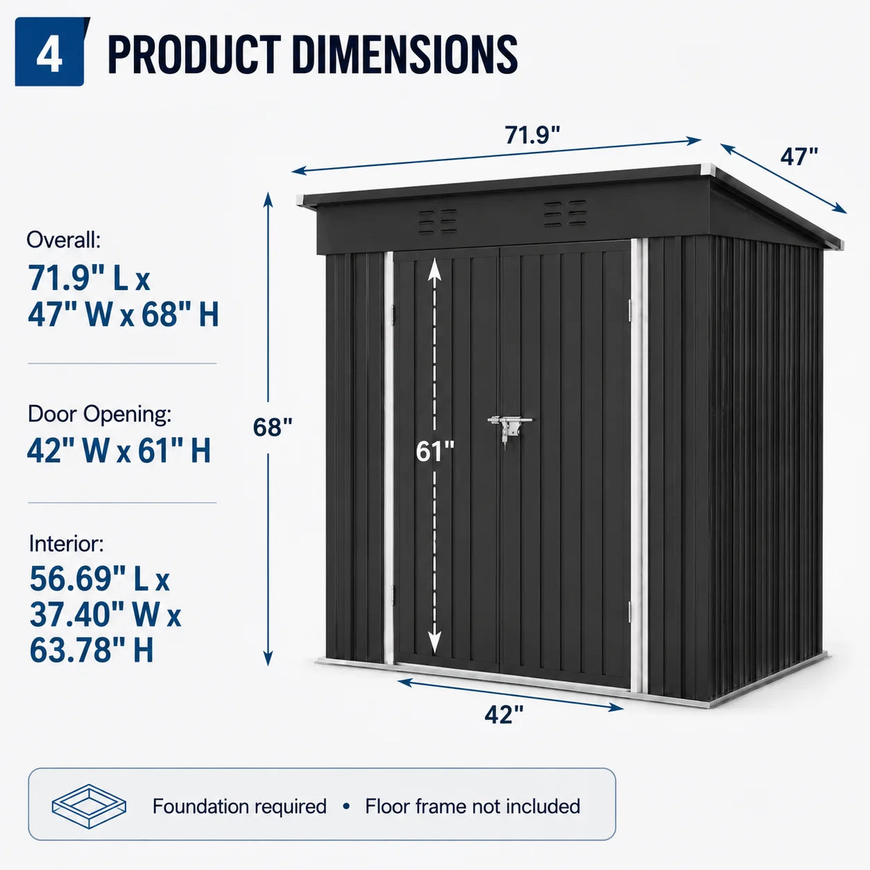6X4Ft Storage Shed, Metal Garden Tool Sheds & Outdoor Storage Clearance for Patio Backyard, Weatherproof and Lockable Outdoor Storage, Black