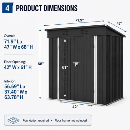 6X4Ft Storage Shed, Metal Garden Tool Sheds & Outdoor Storage Clearance for Patio Backyard, Weatherproof and Lockable Outdoor Storage, Black