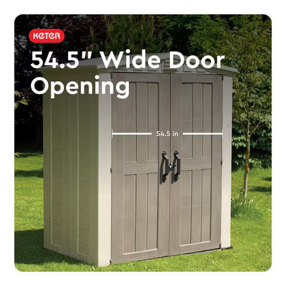 Factor 6 Ft. W X 3 Ft. D Outdoor Durable Resin Plastic Storage Shed with Double Doors, Taupe and Brown (22.9 Sq. Ft.)