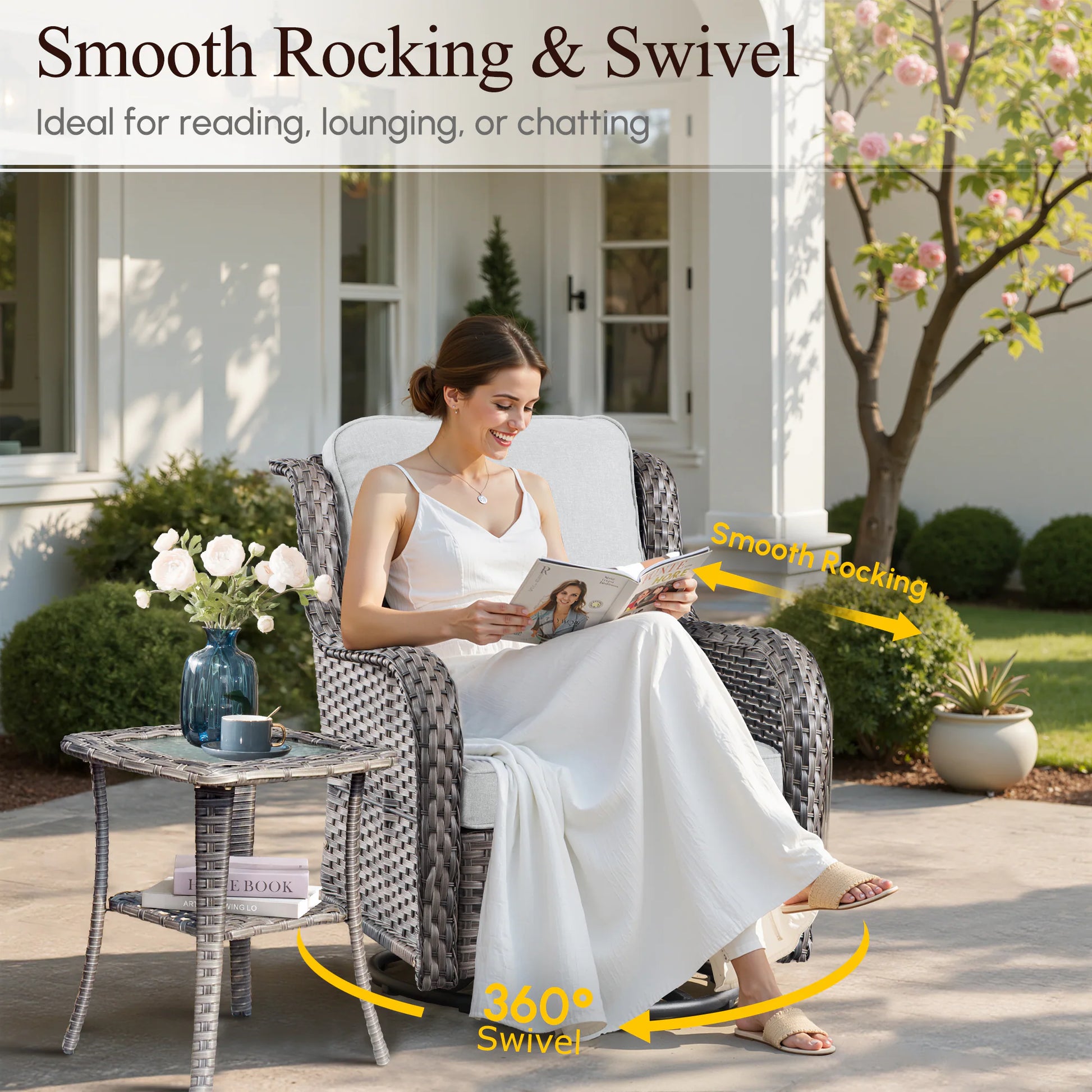 7 -Piece Wicker Patio Conversation Set with Gray Cushions Included