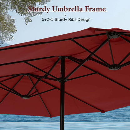 15 Ft Large Patio Umbrella with Base (Included) Double-Sided Rectangular Outdoor Deck Umbrella for outside - Burgundy