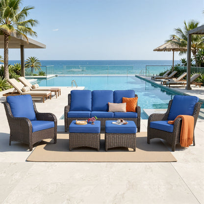 5 -Piece Wicker Patio Conversation Set with Gray Cushions Included