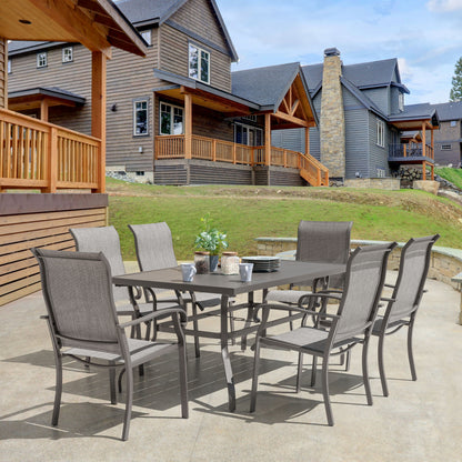 7 -Piece Black Patio Dining Set Iron Rectangle Table with 6 Brown Stationary Chairs