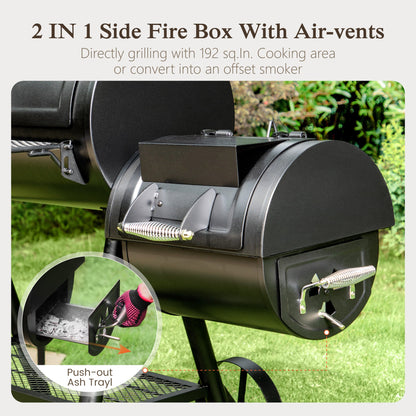 Heavy Duty BBQ Charcoal Grill with Offset Smoker Overlarge 941 Sq.In. Cooking Area