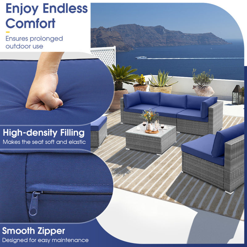 6 Piece Patio Conversation Sofa Set with Tempered Glass Coffee Table